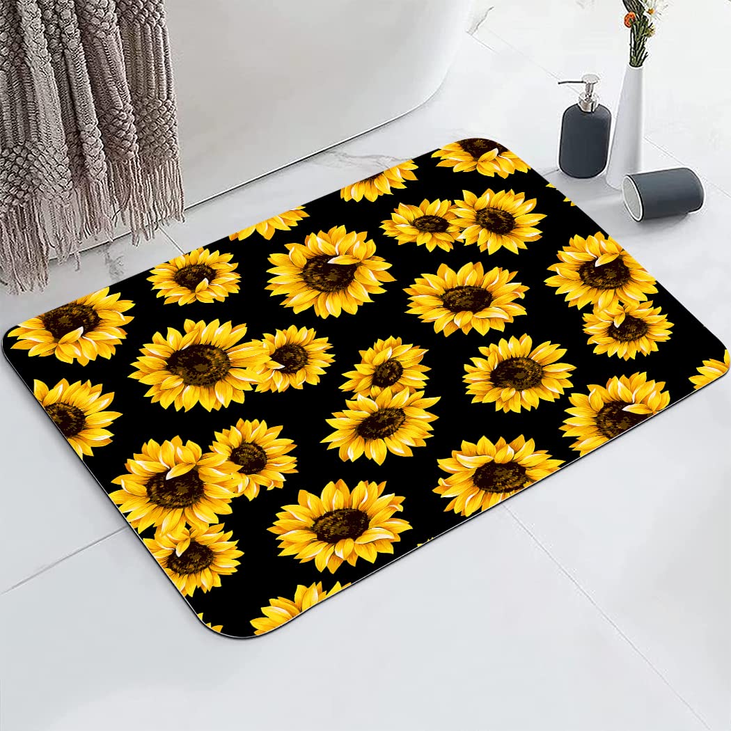 YISUMEI Yellow Sunflower Bathroom Mat, Non-Slip Super Absorption Bath Carpet with Rubber Backing, Fit Under Bathroom Doormat Floor Rugs for Shower Buthtub Sink, 17"x24"
