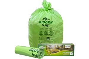 BIOGRN 50-55 Gallon Compostable Trash Bags Flat-Top 12 Bags Heavy Duty 1.57 Mil 208.2 Liter Large Lawn and Yard Waste Bag Compost for Outdoor Garden ASTM D6400, US BPI and OK Compost Home Certified