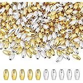 DICOSMETIC 1000Pcs 2 Colors Oval Bead Bulk Plastic Rice Beads Barrel Spacer Loose Beads 6x3mm Silver Golden Plated Bead for Bracelets Necklace Jewelry Making DIY Findings, Hole: 1mm