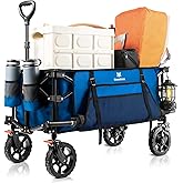 Navatiee 130L Collapsible Foldable Wagon With Wheels, Large Capacity Cart With Side Pocket and Brakes for Grocery Shopping, G