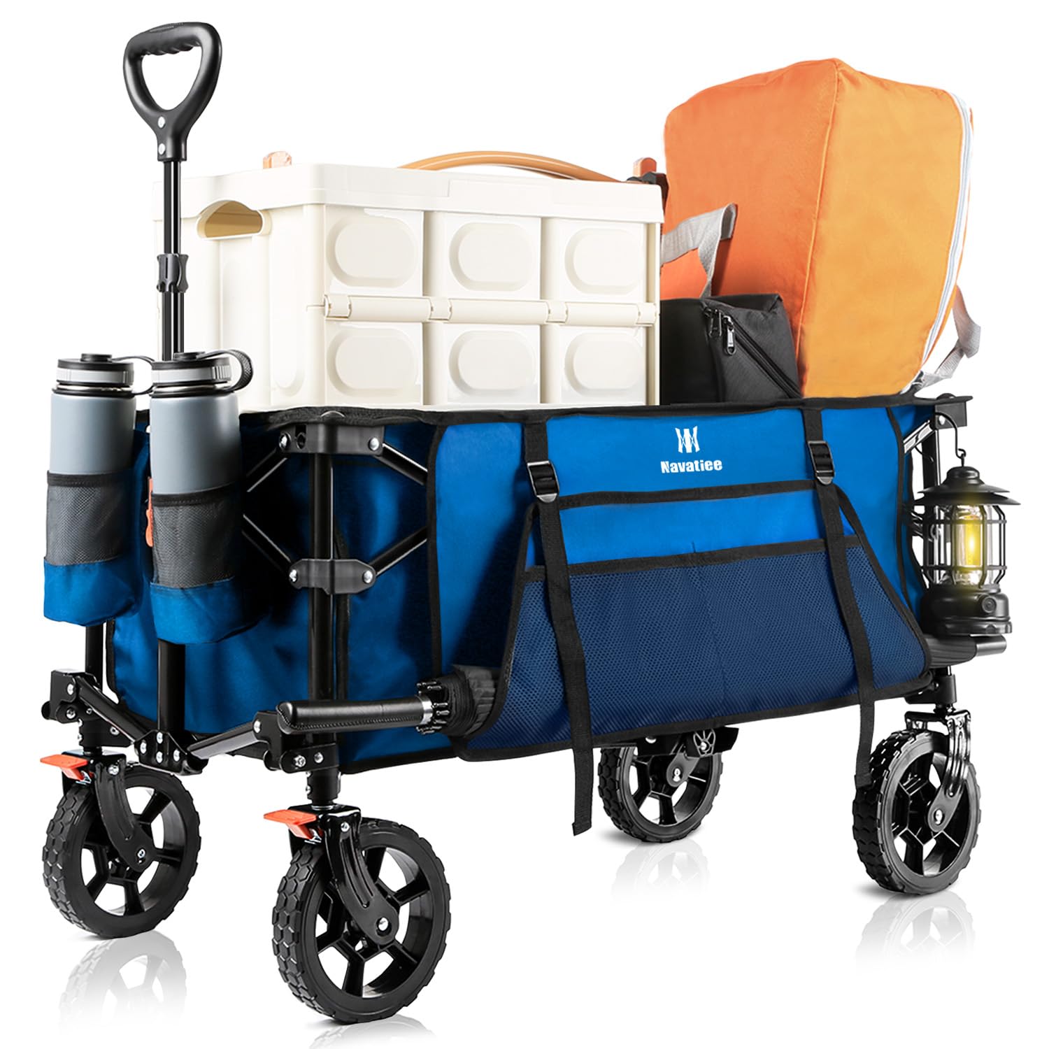 Navatiee 130L Collapsible Foldable Wagon With Wheels, Large Capacity Cart With Side Pocket and Brakes for Grocery Shopping, Garden and Outdoor Use, Blue Image Navatiee 130L Collapsible Foldable Wagon With Wheels, Large Capacity Cart With Side Pocket and Brakes for Grocery Shopping, Garden and Outdoor Use, Blue Image