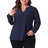 Agnes Orinda Plus Size Women's Tops Dressy Casual V Neck Long Sleeve Hollow Blouses Trendy T Shirts Loose Tunic