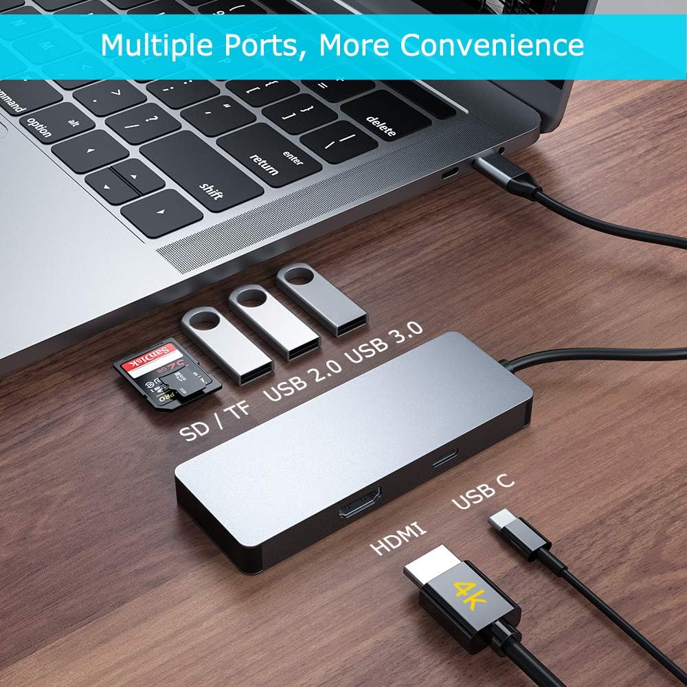USB C HUB, 7 in 1 MacBook Pro 13/15 Inch Adapter Accessories with USB 3.0/2.0 Ports, TF/SD Card Reader, 4K HDMI Port, USB C Power Delivery, Compatible with MacBook Air/MacBook Pro 2017-2019: Computers & Accessories