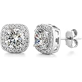 Devin Rose Square Halo Stud Earrings for Women made with Faceted Crystals in Rhodium Plated Brass White