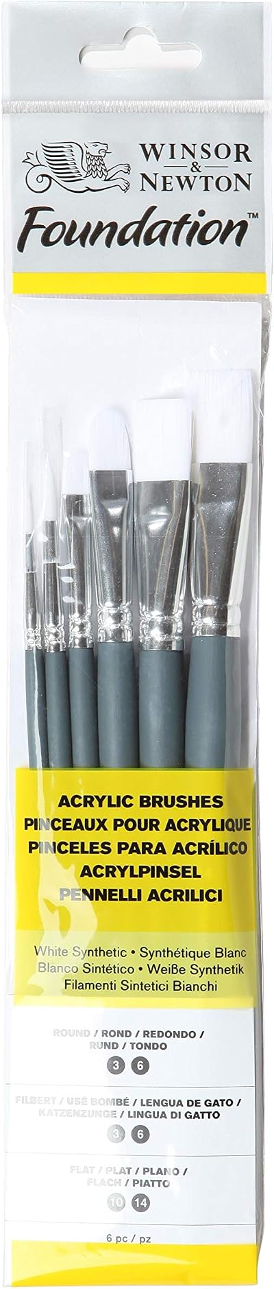 Winsor & Newton Foundation Acrylic Brush with Short Handle Pack of 6