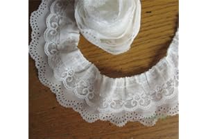 QIUDA 5y 3-Layer Pleated Organza Lace Edge Ribbon Gathered Mesh Chiffon Ruffle Trim 65mm Width (White)
