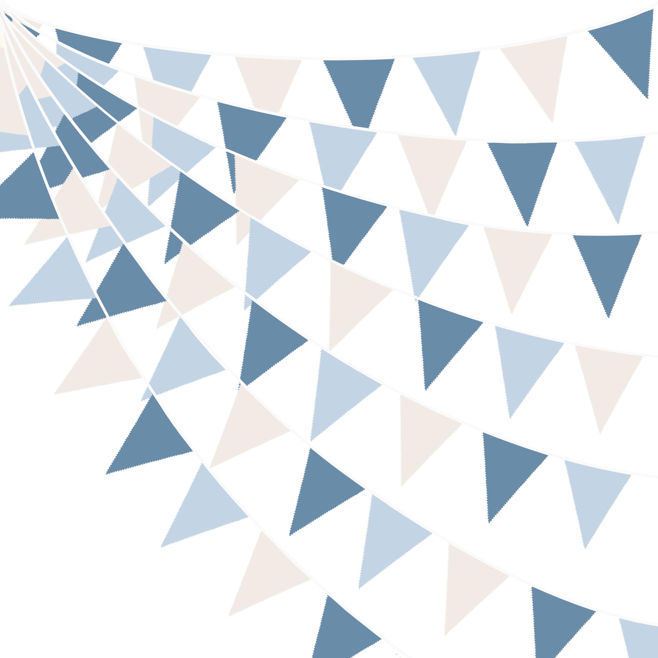 Photo 1 of 32Ft Blue Party Decorations Retro Blue Triangle Banner Flag Pennant Bunting Fabric Garland Streamers for Nautical Wedding Birthday Ahoy Achor Bridal Baby Shower Under The Sea Party Decoration