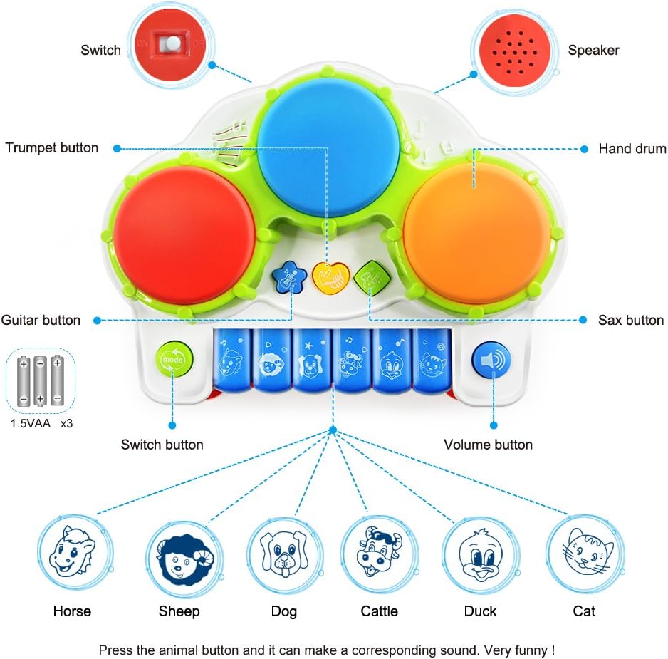 NextX Baby Musical Toys, Toddler Learning Music Drum Piano Toy, Development Musical Toy for 6 Months Infant Baby, with Music and Lighting Up: Toys & Games