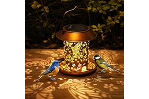 WACLSTDAY Solar Bird Feeders for Outdoors Hanging Metal Waterproof Outdoor Butterfly Lantern Bird Feeder Weather Resistant Gifts for Women Friends Bird Lovers, Patio, Deck, Garden Christmas Decor