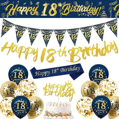 DEARLIVES Blue Gold 18th Birthday Decorations for Men Party Supplies