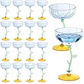 HKSZEH 24 Pcs Blue Plastic Ribbed Coupe Glasses Detachable 7oz Flower Cocktail Glasses Modern Wavy Plastic Cocktail Coupes Disposable Martini Glasses Mimosa Glassware champagne goblets (24, Blue)