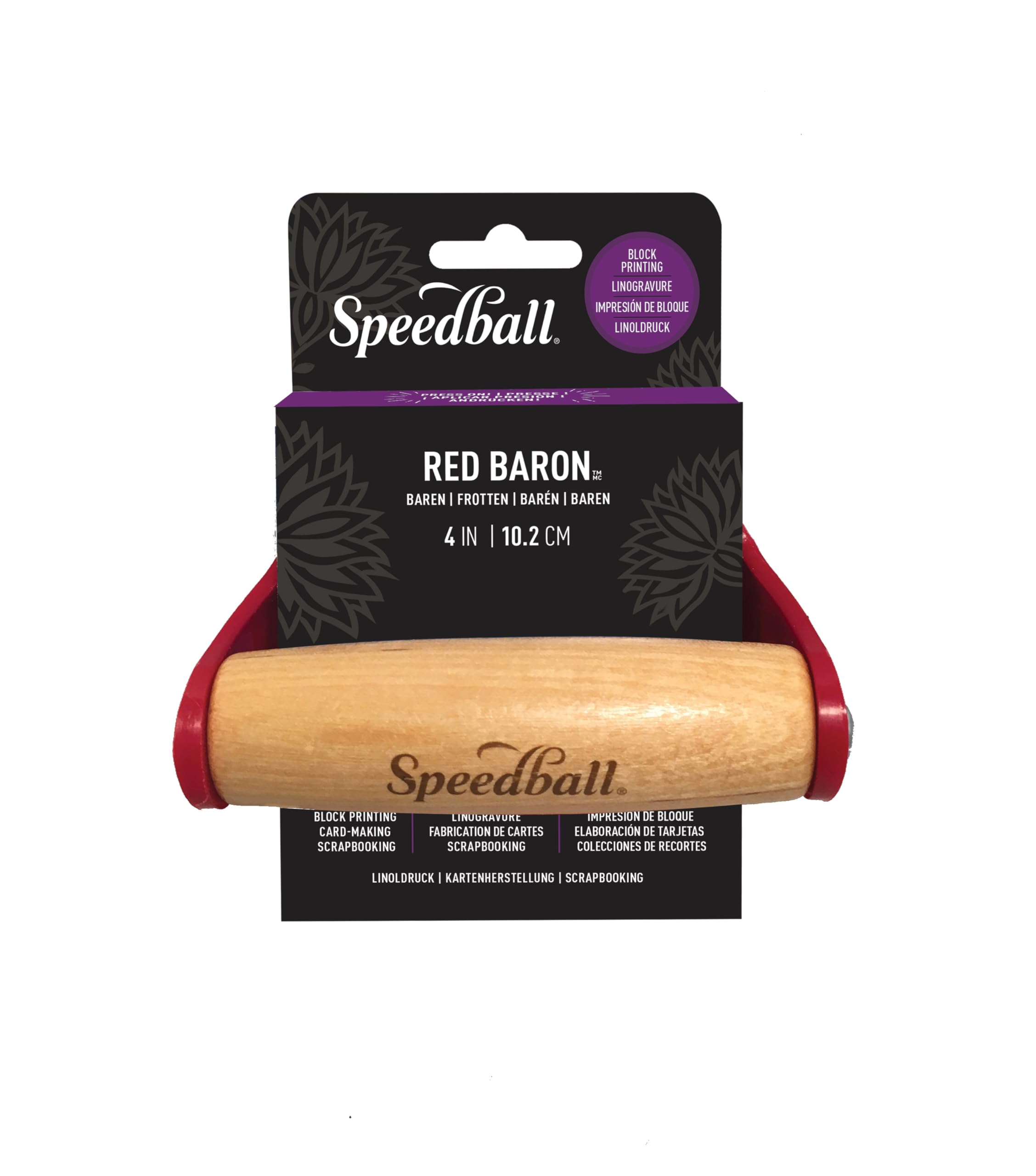 Speedball Red Baron Baren - 4 Inch Hand Printing Tool with Wooden Handle - Smooth Plastic Surface for Block Printing & Printmaking