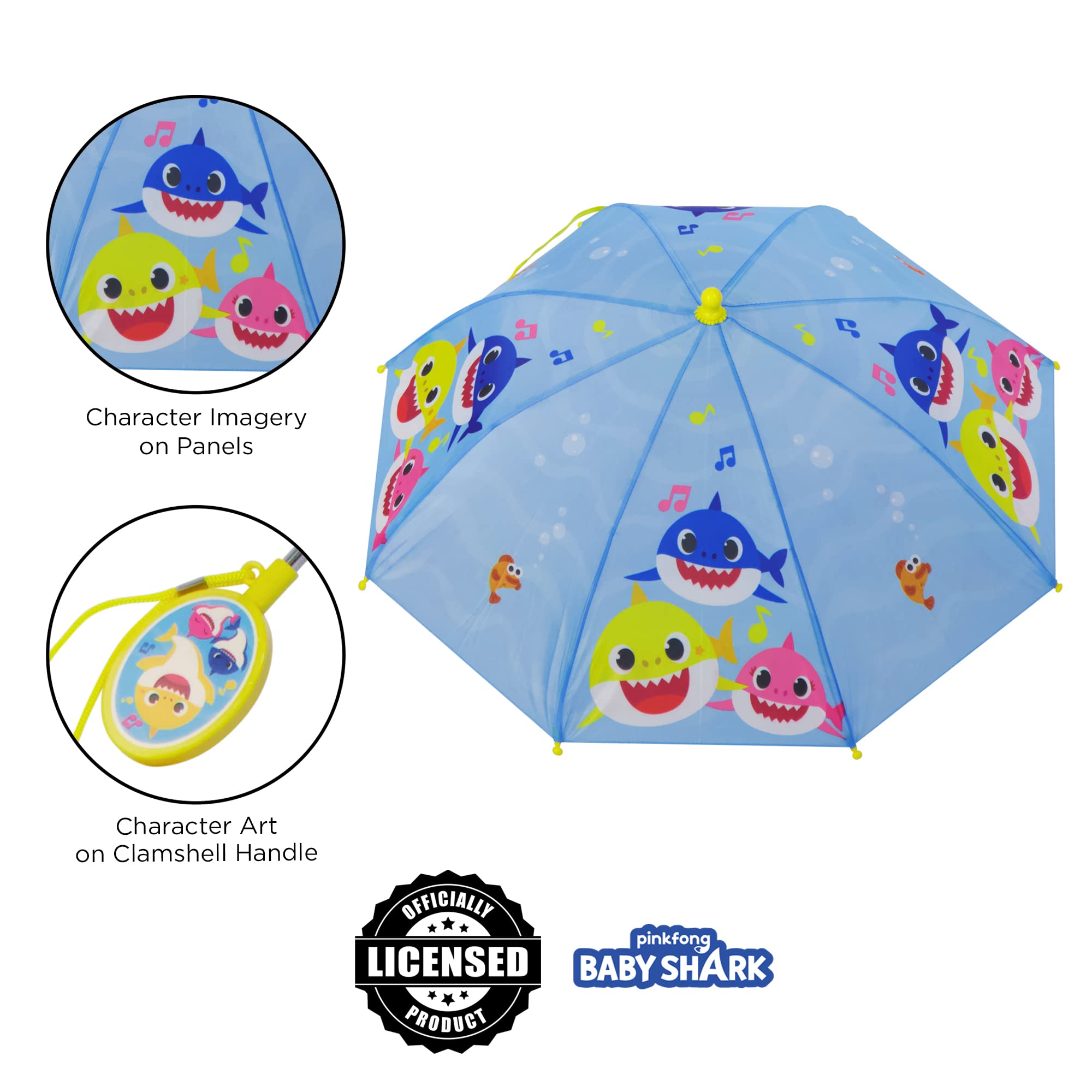 Nickelodeon Boys Umbrella and Poncho Raincoat Set, Baby Shark Boys Rain Wear For Toddler 2-3 Or Kids 4-5