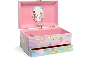 Jewelkeeper Girl's Musical Jewelry Storage Box with Pullout Drawer, Rainbow and Gold Foil Design, Swan Lake Tune
