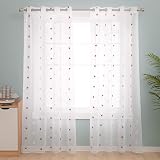 Deconovo Semi-Sheer Curtains Faux Linen Embroidered Star 140x240cm Orange 2