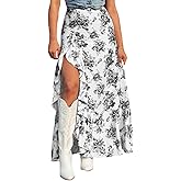 Womens Boho Flowy Floral Maxi Skirts 2025 High Waisted A Line Skirt Summer Casual Ruffle Skirt with Slit