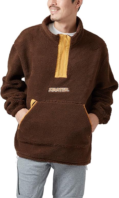 Amazon Starter Black Label スターターブラックレーベル ボアジャケット メンズ スタンドカラー ハーフジップ もこもこ ビッグシルエット 大きいサイズ ブランド コート ジャケット 通販
