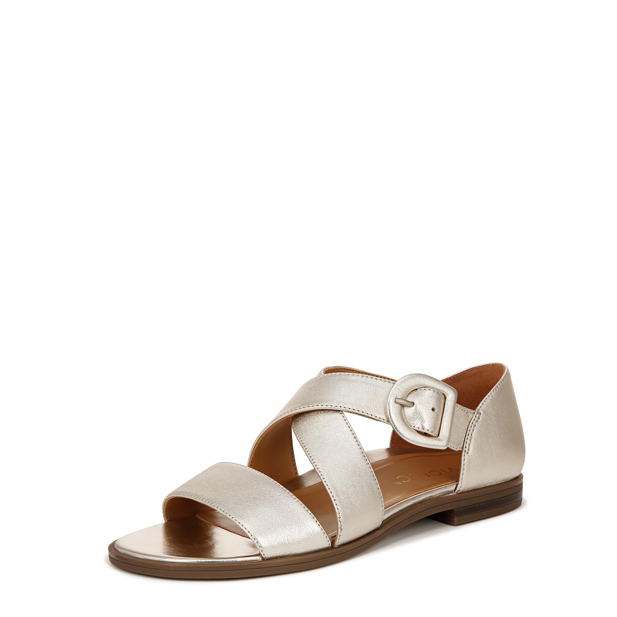 VIONIC Women’s Pacifica Ankle Straps Heeled Sandal, Gold Metallic Leather, 5 Wide