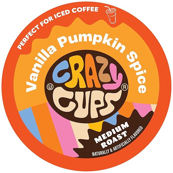 CRAZY CUPS FLAVORED COFFEE PODS, VANILLA PUMPKIN SPICE COFFEE, SINGLE SERVE COFFEE FOR KEURIG K CUPS MACHINES, HOT OR ICED COFFEE, MEDIUM ROAST COFFEE IN RECYCLABLE PODS, 22 COUNT