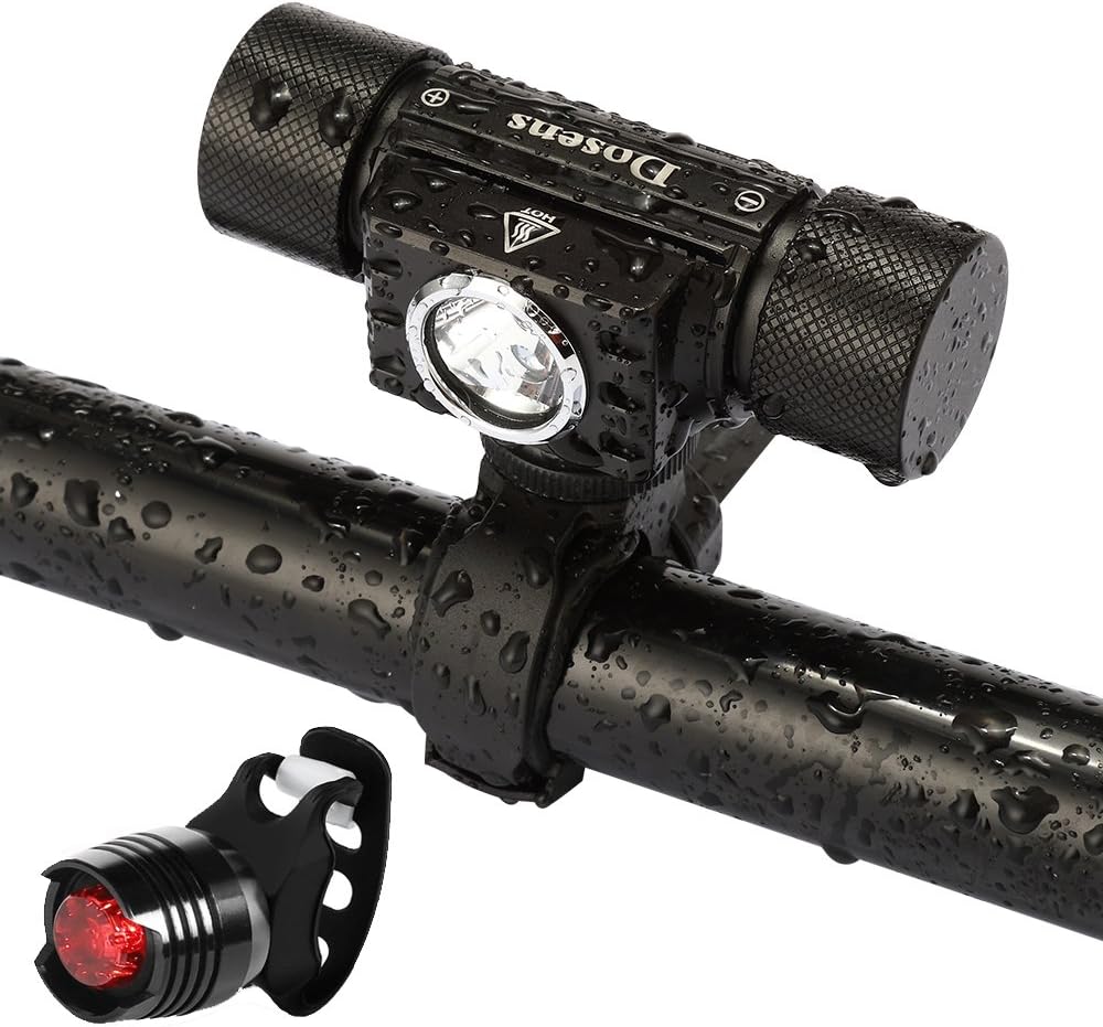 Dosenstek USB Rechargeable Bicycle Light Headlight Flashlight SET, Waterproof Bike Front Light Mini Portable Flashlight Requires 1x18650 Battery