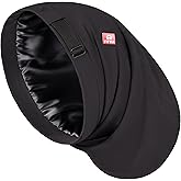 Large Satin Bonnet for Men Sleeping: Loc Cap Dreadlocks for Curly Braids Wave, Silky for Frizzy Hair Smooth, Adjustable No Slip Black