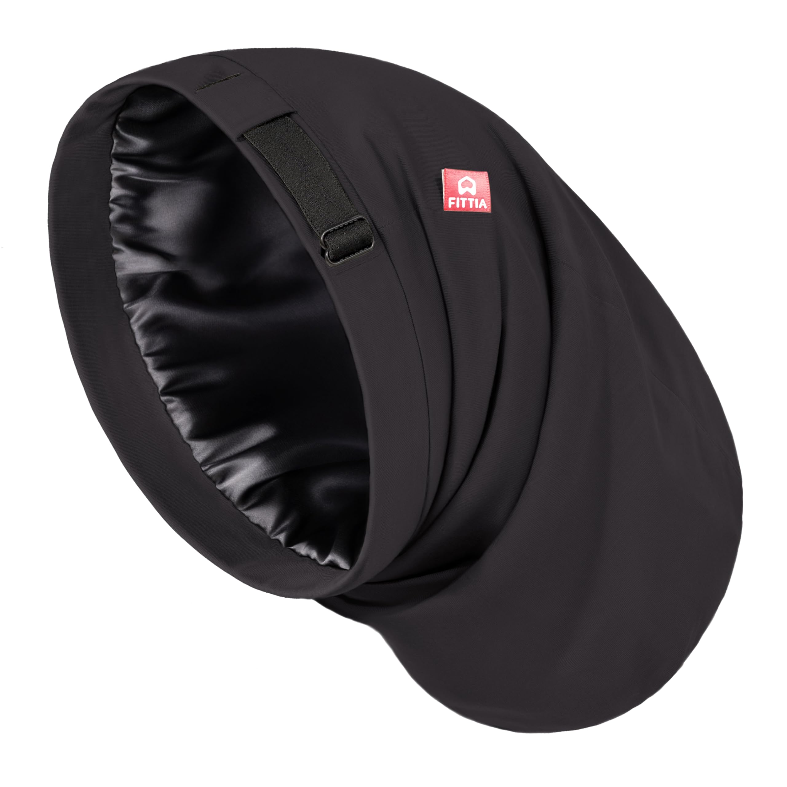 Photo 1 of Large Satin Bonnet for Men Sleeping: Loc Cap Dreadlocks for Curly Braids Wave, Silky for Frizzy Hair Smooth, Adjustable No Slip Black