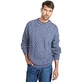 Aran Woollen Mills Inisheer Men’s Irish Cable Crew Neck Knit Sweater – 100% Merino Wool