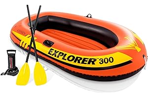 Intex Explorer 300, 3-Person Inflatable Boat Set with French Oars and High Output Air Pump, Yellow
