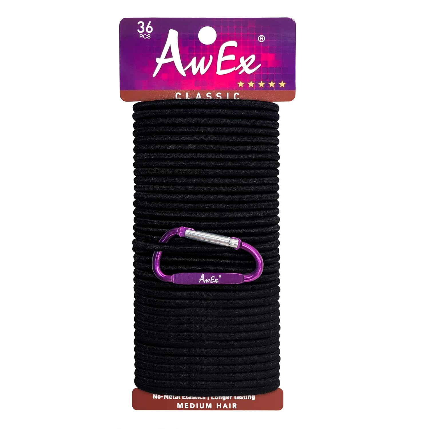 AwEx Strong Black Hair Ties,36 PCS,4 mm Regular Loop Hair Bands,No Metal Hair Elastics,No Pull Ponytail Holder