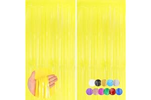 FORLVWOON Yellow Metallic Tinsel Foil Fringe Curtains Backdrop 2Pack 3.3x8.3Ft Yellow Party Streamers for Birthday Party Decorations Halloween Christmas Decors Foil Curtain Backdrop for Bachelorette Wedding