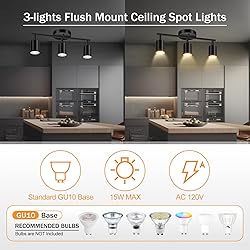 LED Track Lighting Fixtures Ceiling, Black 3-Light
