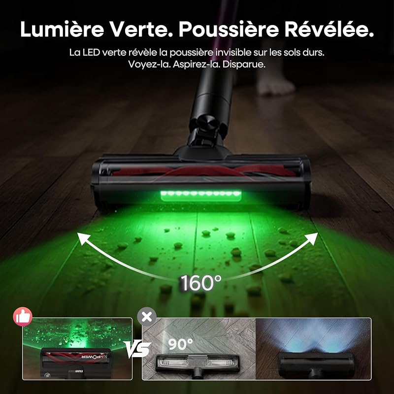 FV3 Aspirateur Balai Sans Fil, 60 kPa/50 Min/120 m², Animaux, Tube Courbé — photo 5 sur 8