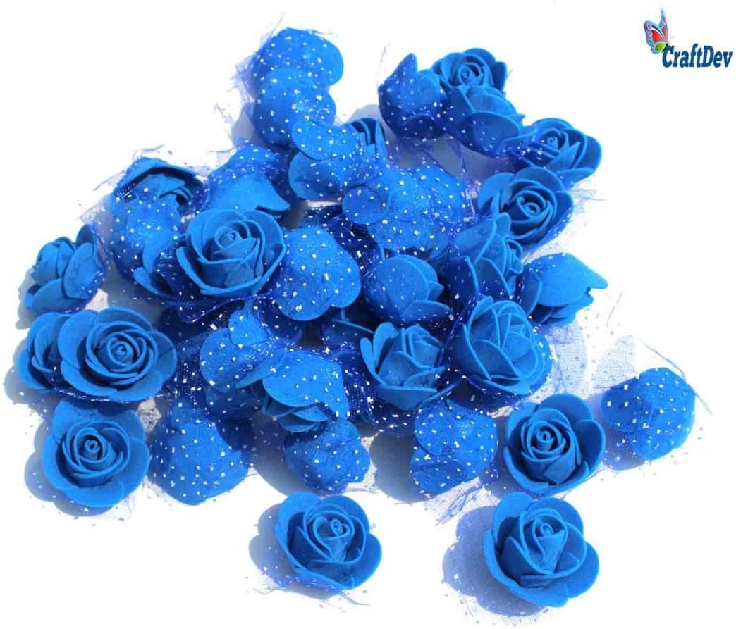 CraftDev Colourful Artificial Rose Foam Calla Flower Bunch : 3.5 cm : 100 pcs Small Flower (Blue)