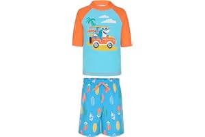 Saint Eve Toddler and Kids 2-Piece Swim Shirt and Trunks Swimsuit - Boys Rash Guard Bathing Suit with UPF 50+ Sun Protection