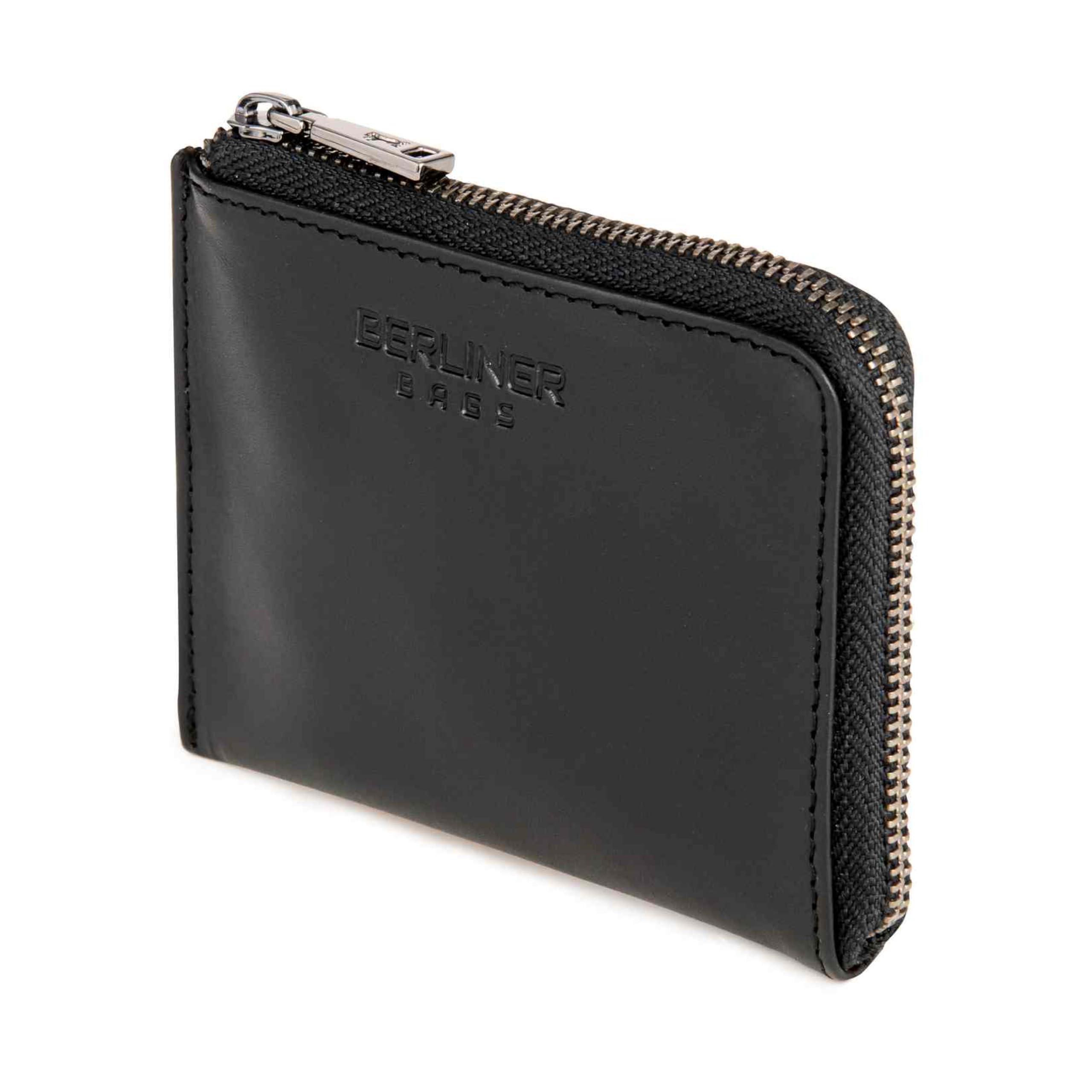 Berliner Bags Mark Genuine Leather Small Coin Purse with YKK Zipper, Ideal for Coins, Cards and Banknotes for Men and Women, Black/White, One Size, Minimalism