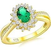 RANDES Oval Engagement Ring Sterling Silver/14K Gold Plated Sapphire/Emerald/Ruby/Aquamarine 2 Cttw Gemstone Halo Rings Split Shank Statement Rings for Women Size 6-10
