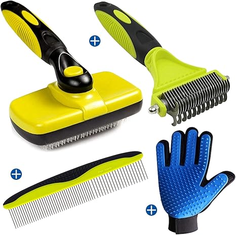 Au Beau Fixe Brosse Chien Et Chat 4 Accessoires De Toilettage Pour Animaux Tout Type De Poil Longcourt Brosse à Poils Rateau Demelant