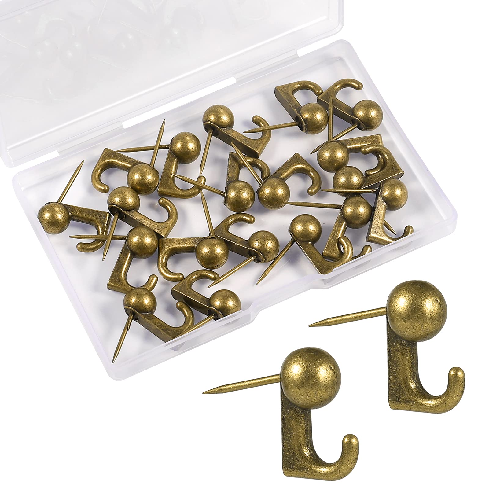 KINBOM 20 Pcs Push Pin Hooks Alloy Metal Push Pin Photo Hangers Thumbtack Decorative Nails for Hanging on Home Office School Wall Picture Fabric Cork Board