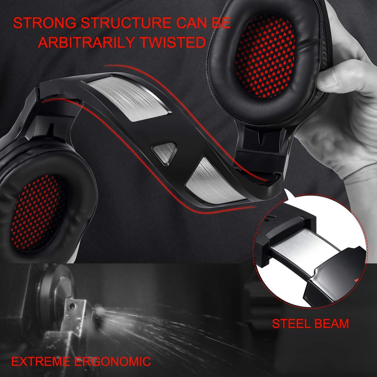 LATEC Gaming Headset für PS4, PC, Xbox One S, Laptop, Tablet, Phone, Mac, Gaming Kopfhörer mit Mikrofon, LED-Licht Stereo Bass Surround Rauschunterdrückungsmikrofon Over-Ear Headphones