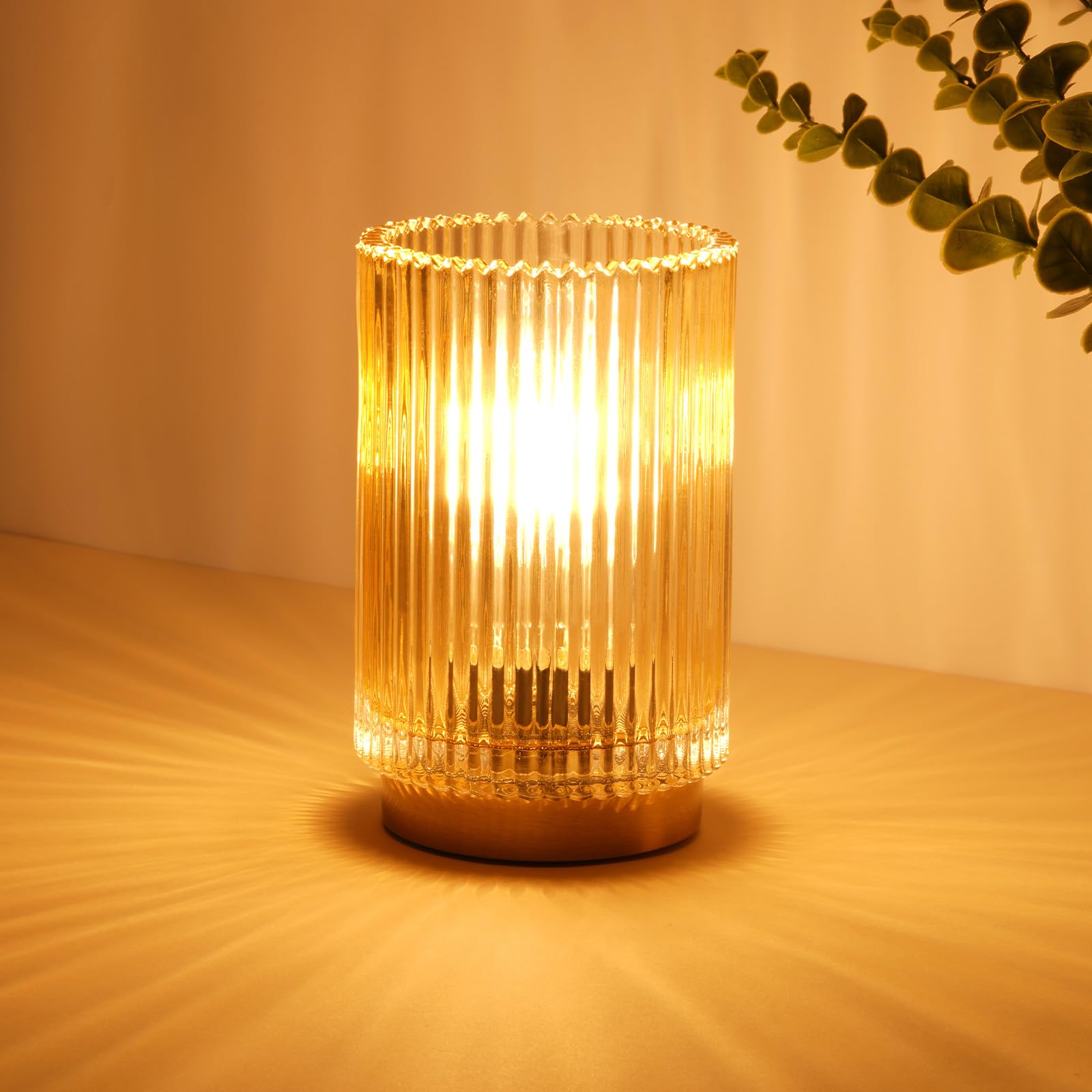 Photo 1 of Mirasium Battery Operated Lamp, Cordless Table Lamp with Timer, Desk Bedside Lamps with LED Warm Light, Glass Small Table Lamp for Bedroom, Bathroom, Living Room, Home Decor - Amber