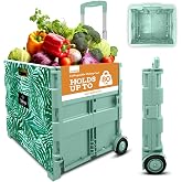Inspired Living Ultra-Slim Rolling Collapsible Storage Pack-N-Roll Utility-carts, with Telescopic Handle, for Home, Garden, S