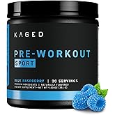 Kaged Sport Pre Workout Powder for Men & Women, Blue Razz, Sport Certified, 188mg Caffeine, Nitric Oxide Supplement, Beta Ala