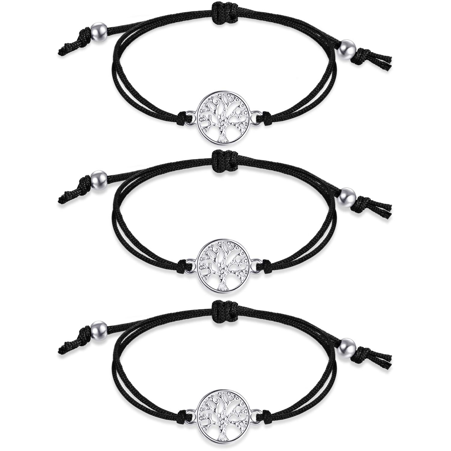 3 Pieces Tree Bracelet Adjustable Bracelet Textile Band Gift for Friendship, Thank You, Wish (Black)