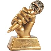 Maplefield Golden Microphone Trophy - Durable Resin Construction &amp; Microphone Trophy Award - Karaoke Party Favors &amp; Gifts - Fun Prize for Adults &amp; Funny Awards - Pack of 1, 5.5 x 4.75 x 2.25 in