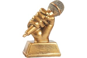 Maplefield Golden Microphone Trophy - Durable Resin Construction & Microphone Trophy Award - Karaoke Party Favors & Gifts - Fun Prize for Adults & Funny Awards - Pack of 1, 5.5 x 4.75 x 2.25 in