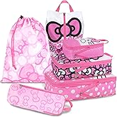beautype 6 Set Kids Packing Cubes for Travel Carry On, Space Saving Compression Bags for Packing In Suitcase, Cute Pink Packing Organizers for Luggage Storage Girls Gift Trip and Family Vacation