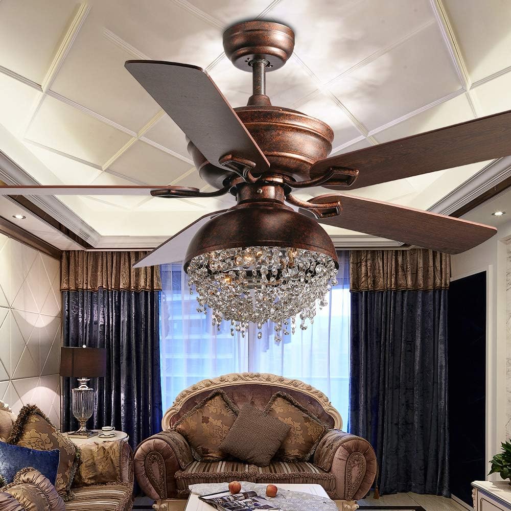 Retro Ceiling Fan Light Fixture Fandelier with Remote