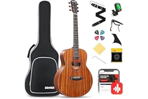 Donner 36 Inch Acoustic Electric Guitar All Mahogany with DSS-mini Soundhole Pickup Acoustique Guitare for Beginner Adult Tra