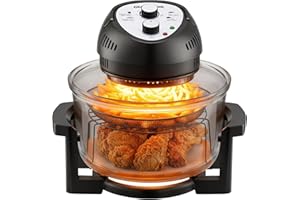 Granitestone 16Qt Extra Large Glass Air Fryer Non Toxic – Family Sized 4 in 1 Cooker with 3 Cooking Sections, Stainless Steel