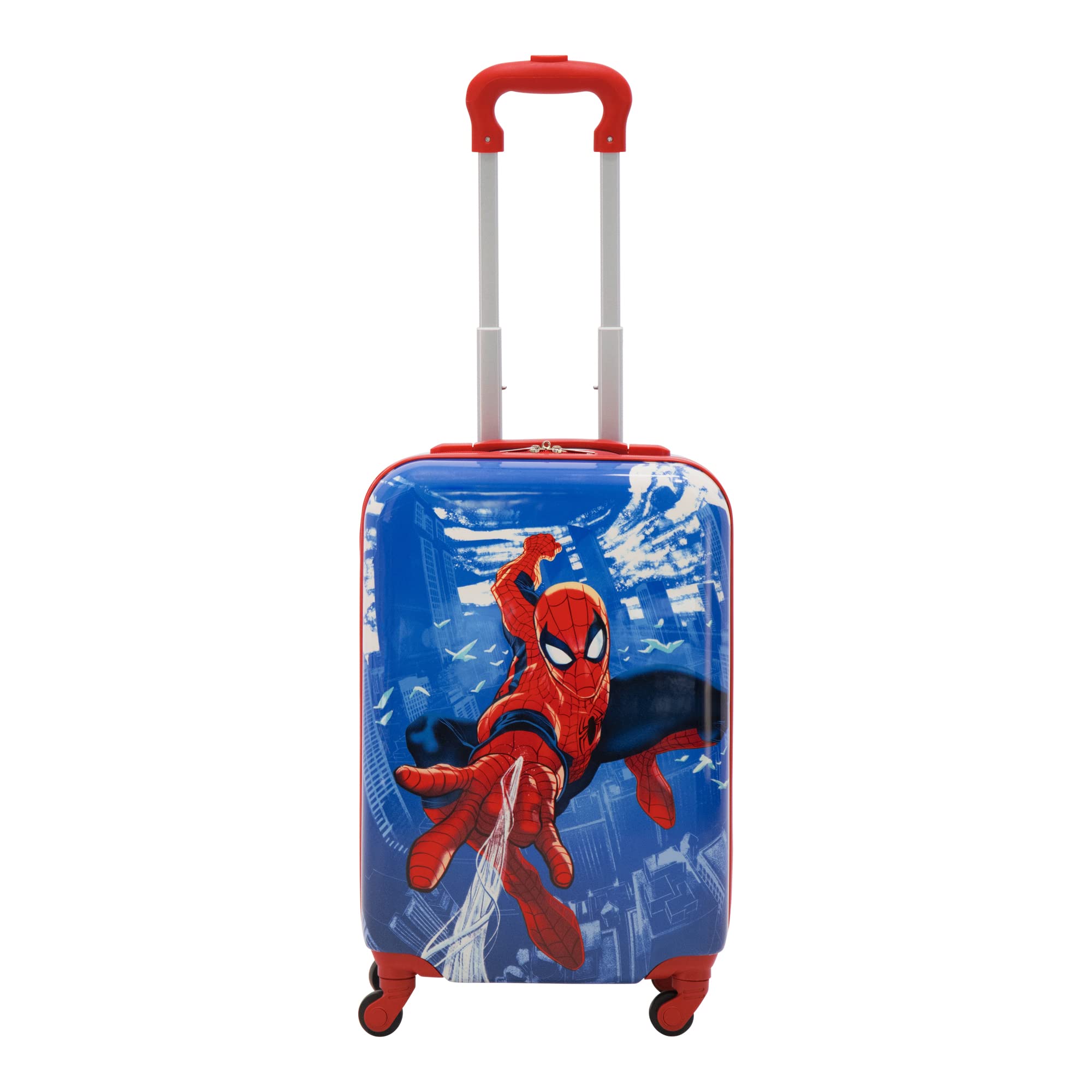 FUL Unisex Kid's Marvel Spider-Man Carry On Luggage, Hardshell Rolling Suitcase with Spinner Wheels, Blue/White, 21 Inch
